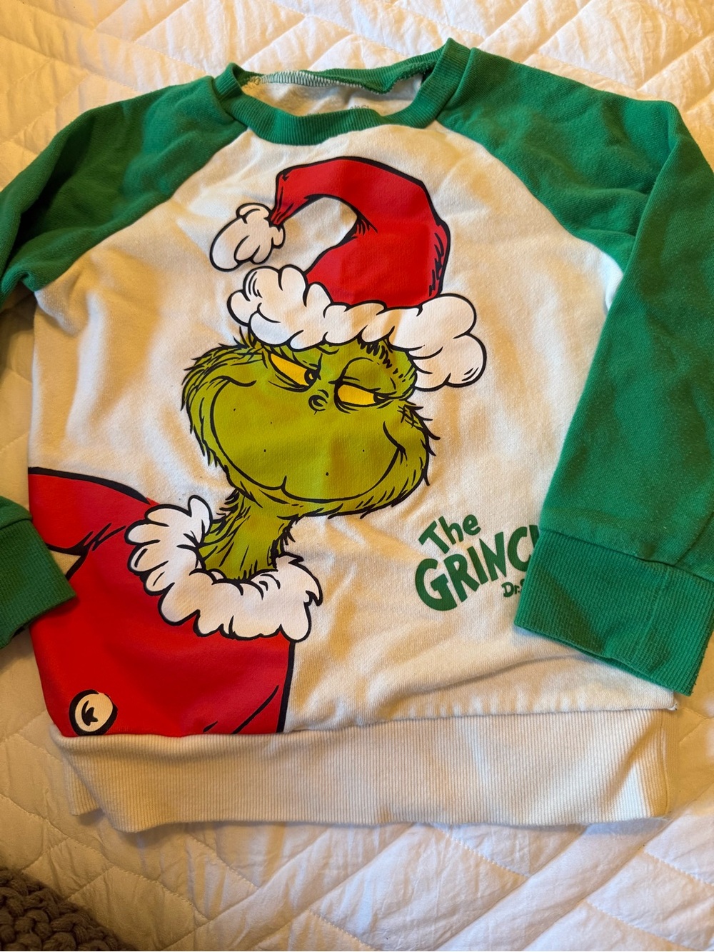 jumping beans Green & White Grinch Raglan Sweatshirt with Red Graphic